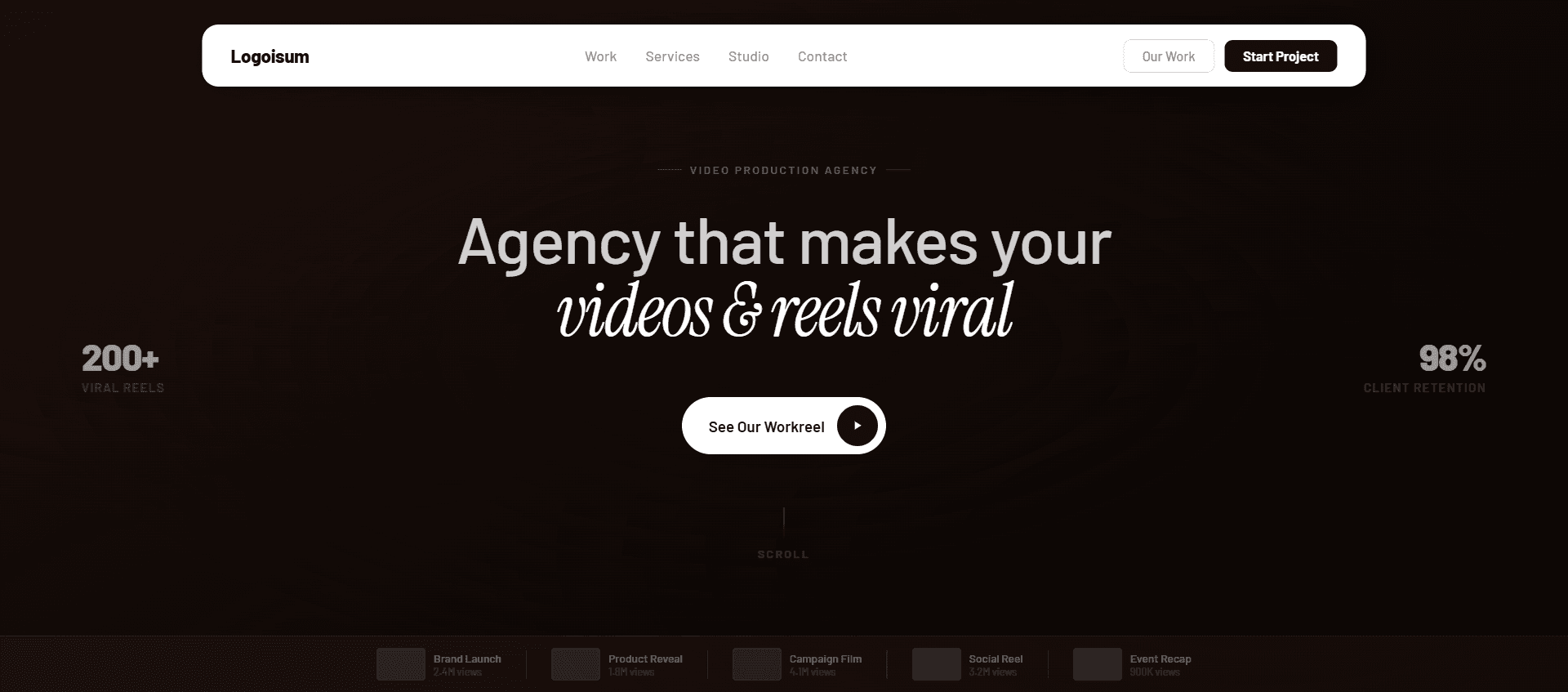 Agency Hero , Floating White Rounded Navbar & Instrument Serif Headline