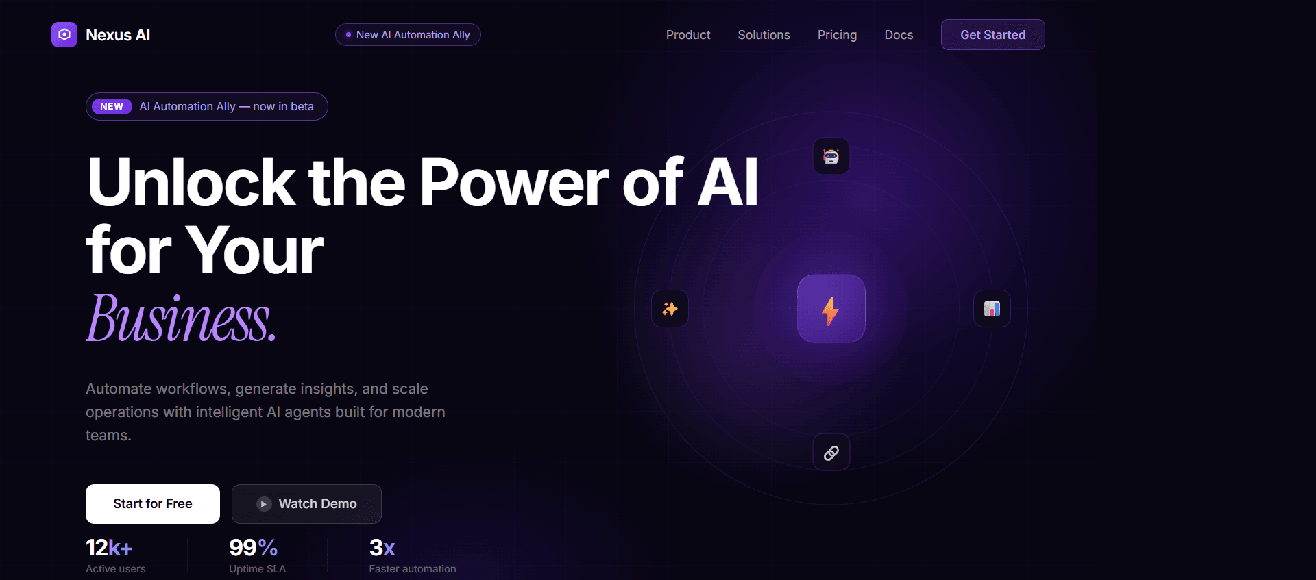 AI SaaS Hero , Dark with HLS Video, Split Text & Blur-In Animations