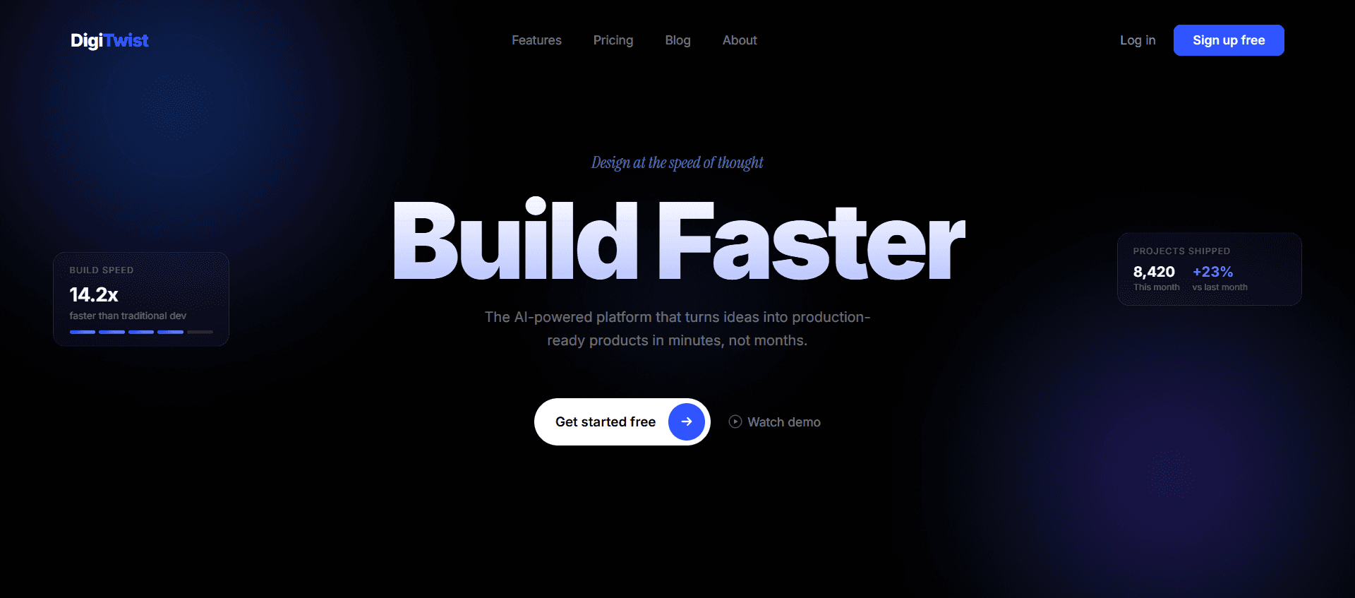 AI SaaS Hero , HLS Video, Scale Headline Animation, Pill CTA with Arrow