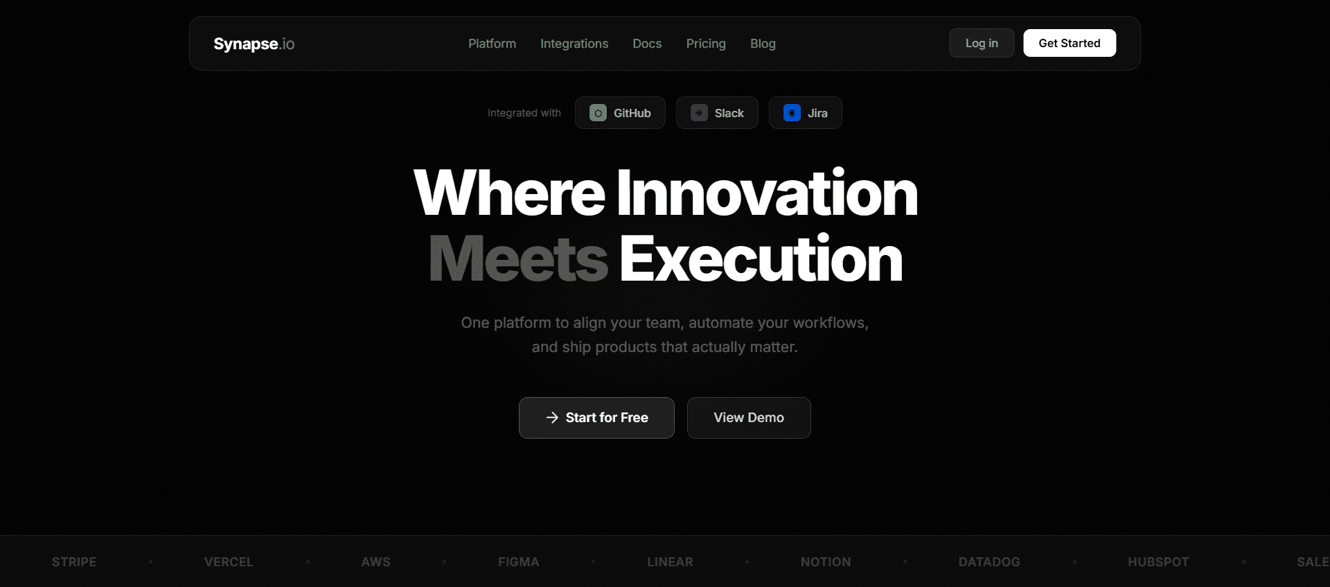 SaaS Hero , Dark with HLS Video, Glass Navbar, Integration Badges & Logo Marquee