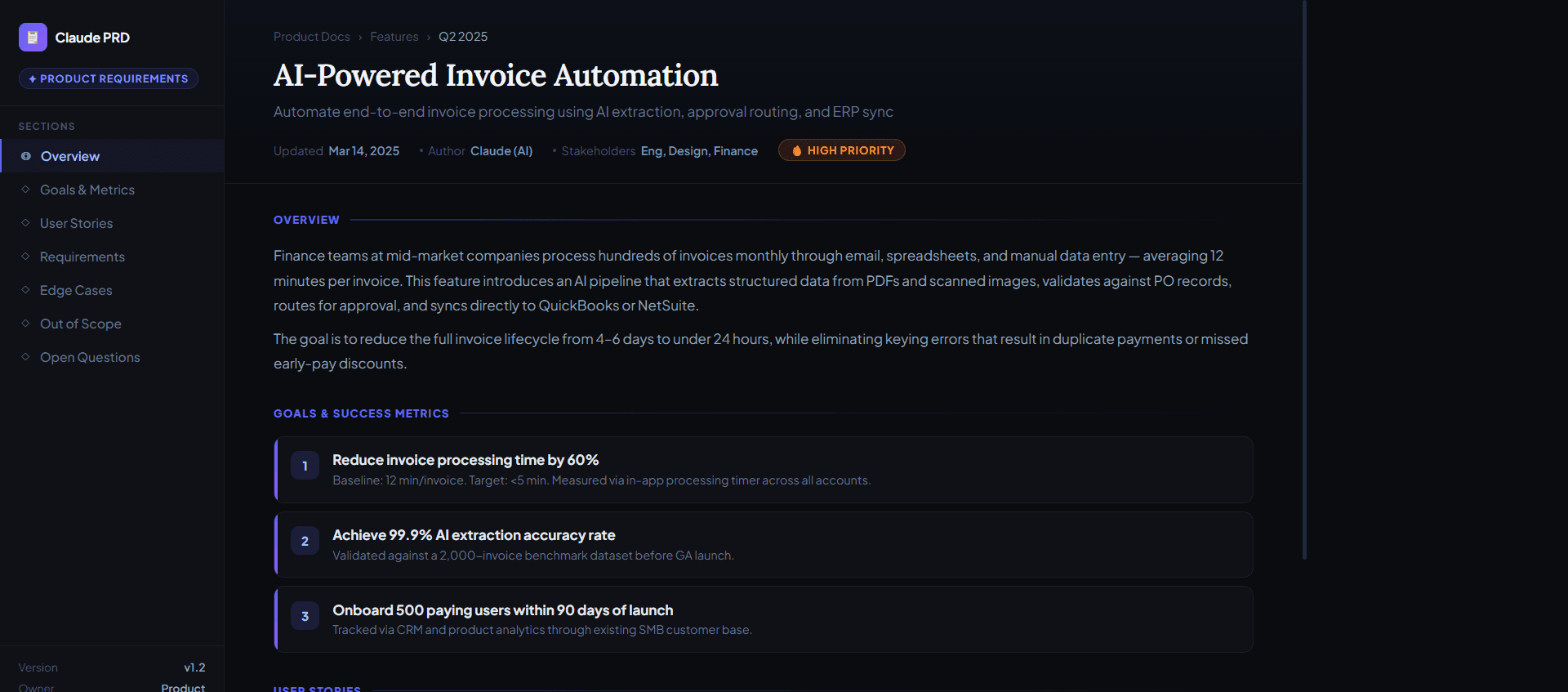 Write a Product Requirements Document (PRD)