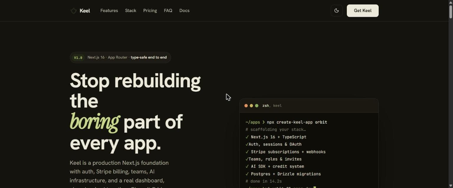 Keel: Next.js SaaS Starter Kit preview 1